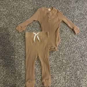 Tan Ribbed Kids One Piece Set